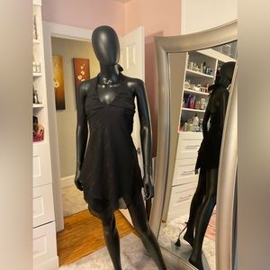 Black halter mini dress with silver detailing